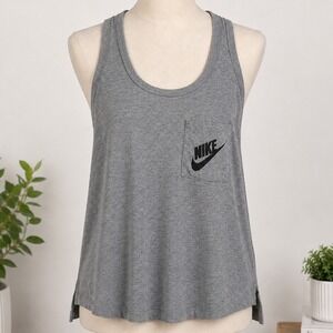 Nike Womens Grey Racerback Tank Top Pocket Logo Heathered Athleisure Size S